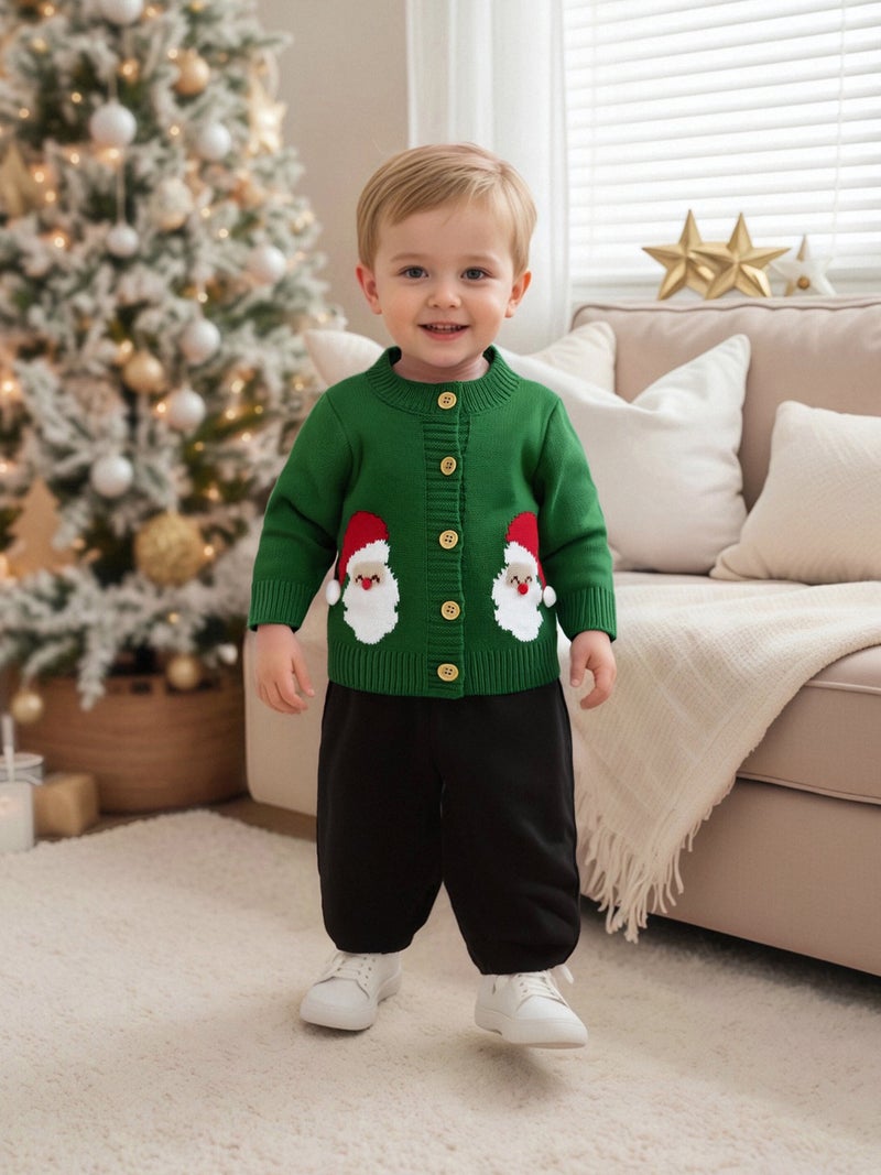 Christmas Kids Cardigan Long Sleeve Button Closure Santa Claus Tree Warm Winter Sweater Clothes for Girls Boys - Image 3