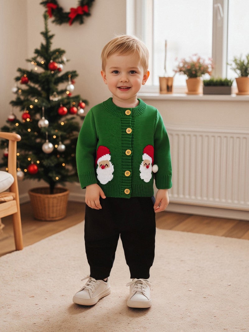 Christmas Kids Cardigan Long Sleeve Button Closure Santa Claus Tree Warm Winter Sweater Clothes for Girls Boys - Image 1