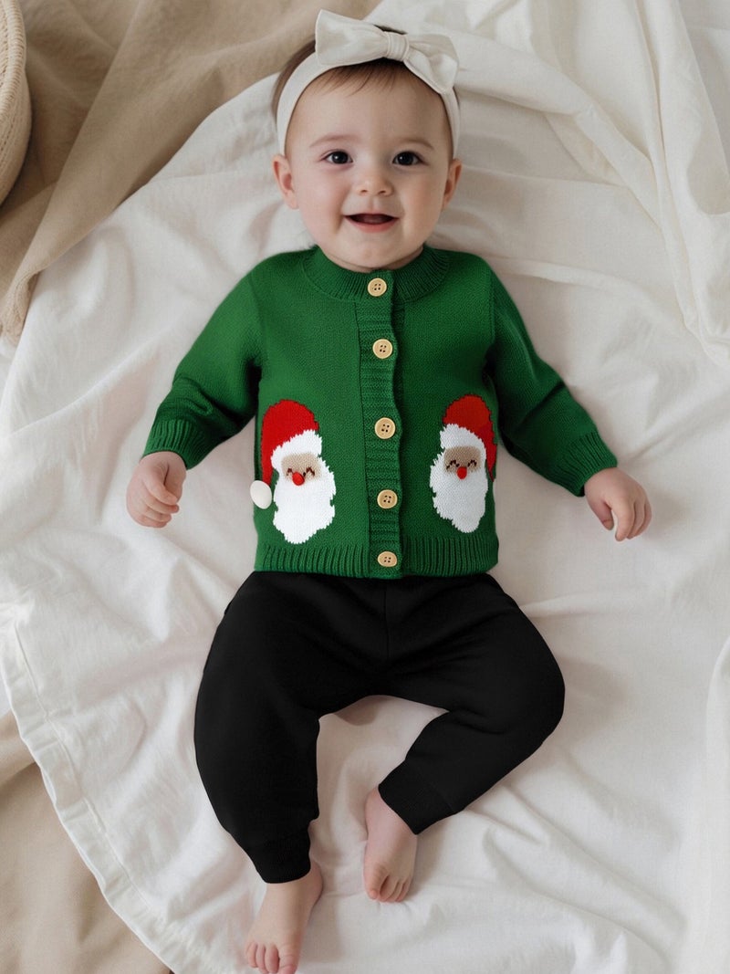 Christmas Kids Cardigan Long Sleeve Button Closure Santa Claus Tree Warm Winter Sweater Clothes for Girls Boys - Image 5