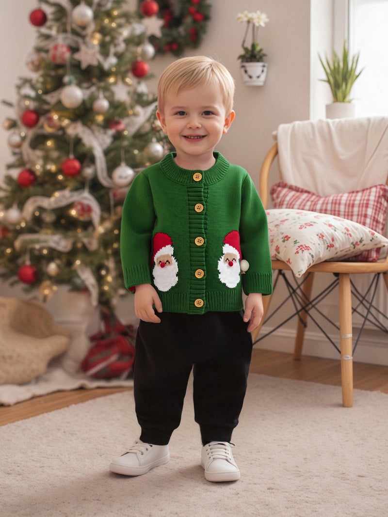 Christmas Kids Cardigan Long Sleeve Button Closure Santa Claus Tree Warm Winter Sweater Clothes for Girls Boys - Image 2