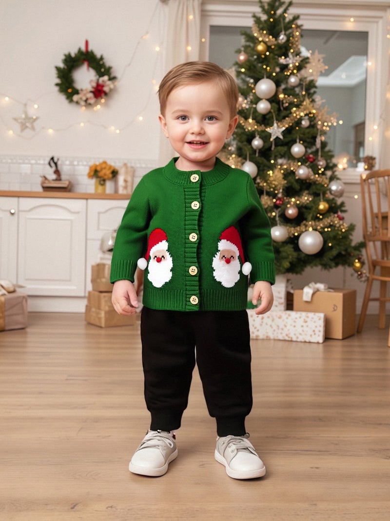 Christmas Kids Cardigan Long Sleeve Button Closure Santa Claus Tree Warm Winter Sweater Clothes for Girls Boys - Image 4