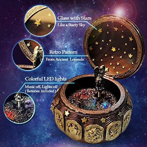 Briskfeel Vintage Music Box with Constellations Rotating Goddess LED Lights Twinkling Resin Carved Mechanism Musical Box with Sankyo 18-Note Wind Up Signs of The Zodiac Gift for Birthday (A1 Vintage) - Image 2