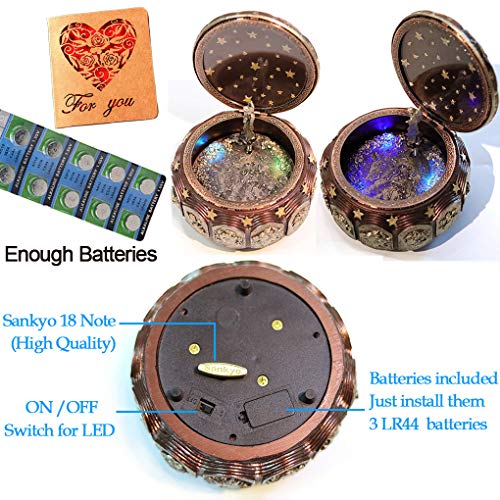 Briskfeel Vintage Music Box with Constellations Rotating Goddess LED Lights Twinkling Resin Carved Mechanism Musical Box with Sankyo 18-Note Wind Up Signs of The Zodiac Gift for Birthday (A1 Vintage) - Image 5