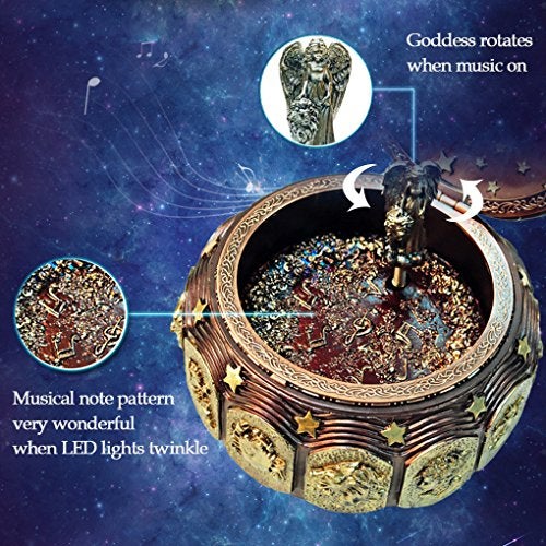 Briskfeel Vintage Music Box with Constellations Rotating Goddess LED Lights Twinkling Resin Carved Mechanism Musical Box with Sankyo 18-Note Wind Up Signs of The Zodiac Gift for Birthday (A1 Vintage) - Image 3