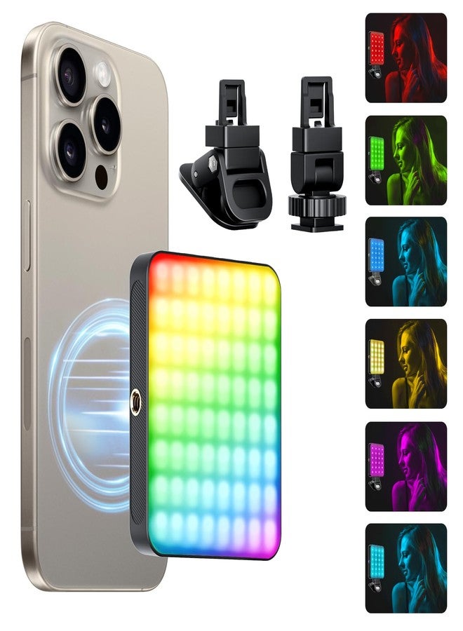 مصباح سيلفي مغناطيسي RGB من gliship مزود بـ 136 مصباح LED، مصباح فيديو RGB محمول بزاوية 360 درجة بألوان كاملة، متوافق مع Magsafe، قابل لإعادة الشحن، مزود بمشبك، مع 9 أوضاع إضاءة لكاميرا الهاتف أو الكمبيوتر المحمول - Image 1