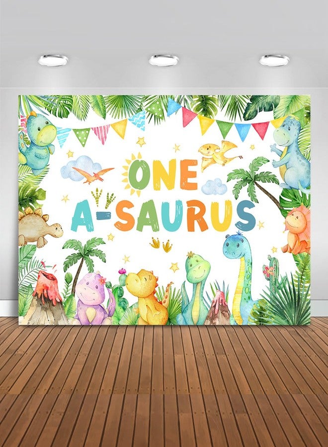 Mocsicka One a Saurus Birthday Backdrop Dinosaur 1st Birthday Decorations Party Supplies for Boys First Birthday Photography Background Banner (Green, 7x5ft(82"x60")) - Image 1