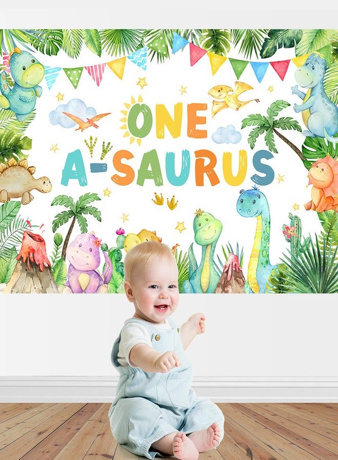 Mocsicka One a Saurus Birthday Backdrop Dinosaur 1st Birthday Decorations Party Supplies for Boys First Birthday Photography Background Banner (Green, 7x5ft(82"x60")) - Image 5