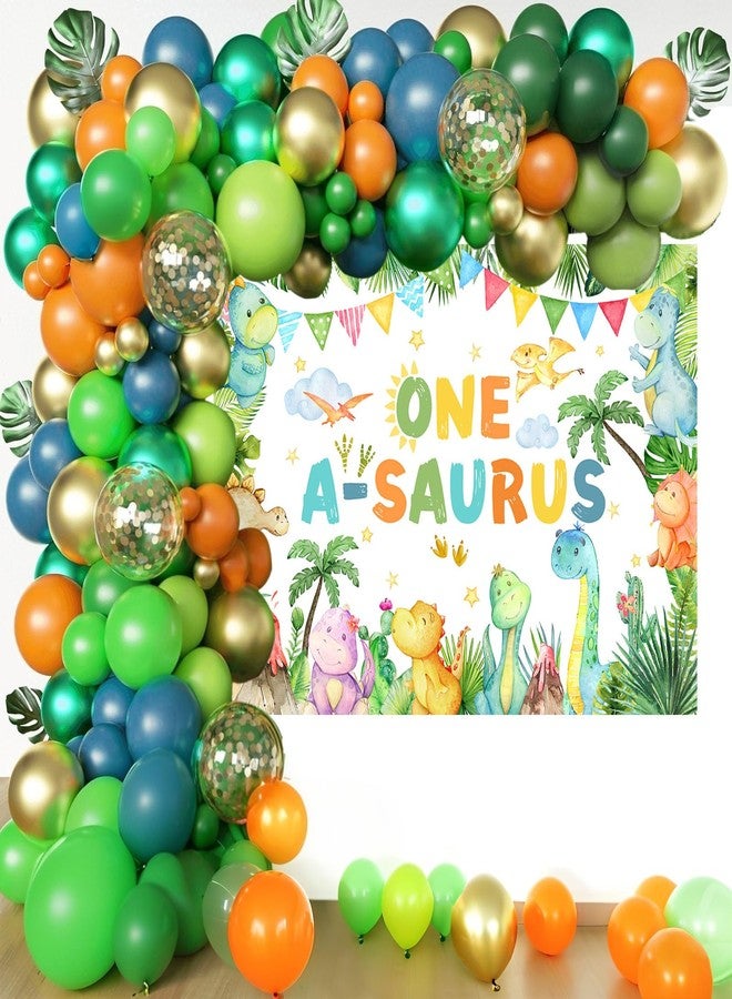 Mocsicka One a Saurus Birthday Backdrop Dinosaur 1st Birthday Decorations Party Supplies for Boys First Birthday Photography Background Banner (Green, 7x5ft(82"x60")) - Image 2