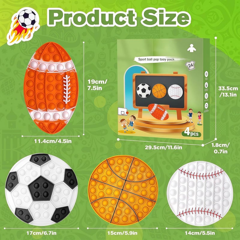 QETRABONE 4 Pcs Fidget Toys, Sports Push Bubble Pop Fidget Sensory Toy Football Basketball Baseball Rugby, Squeeze Toys Set for ADHD Autism Stress Relief Toy  Gift - Image 2