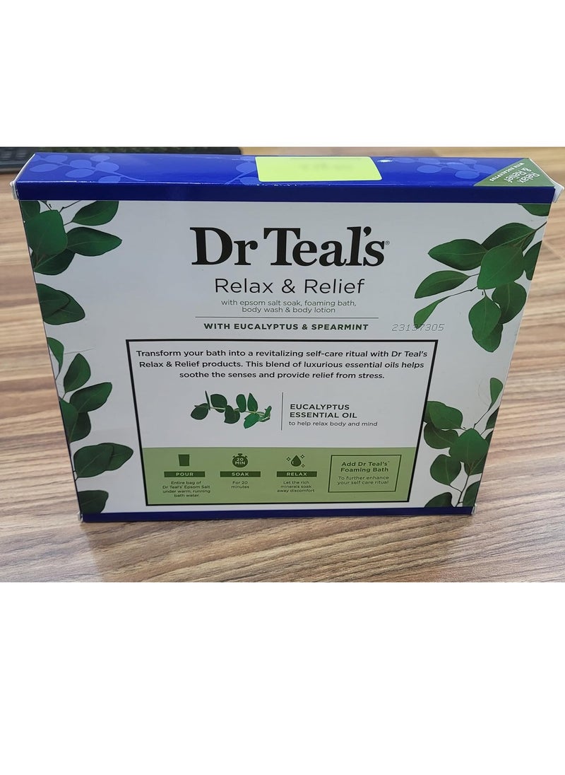 Dr Teal's Dr Teal's Relax & Relief Eucalyptus & Spearmint Epsom Salt 11oz & Foaming Bath Oil, Body Wash 3oz & Body Lotion 1oz Set  - Image 2