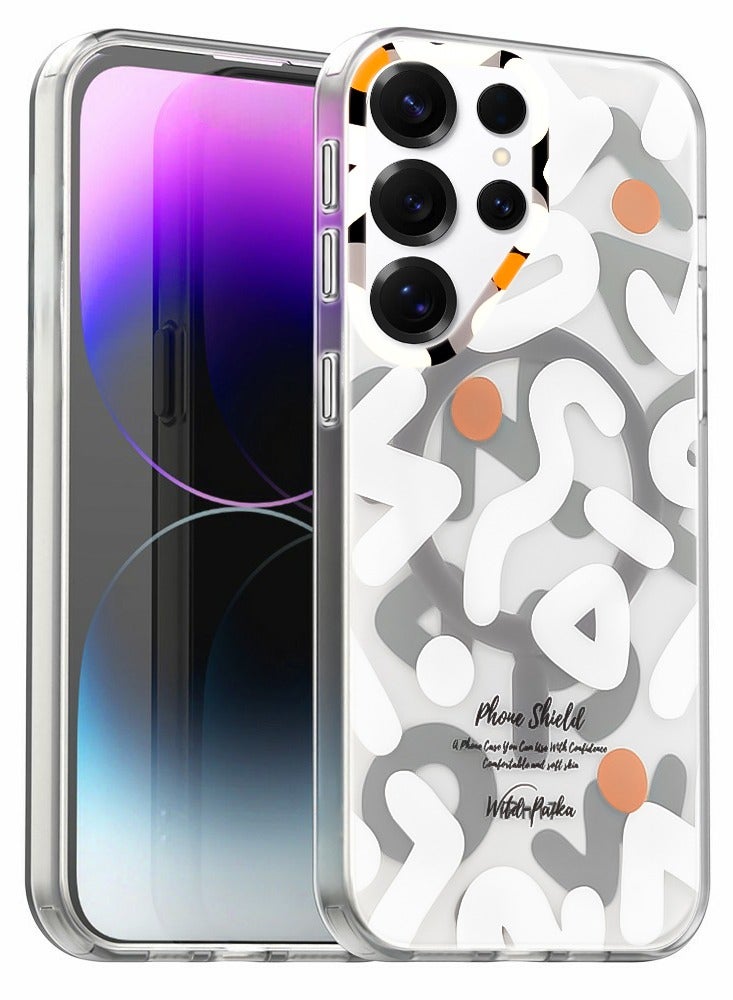 PAIKA Luxury Shield Case for Samsung Galaxy S25 Ultra Trendy Graffiti Pattern MagSafe Compatible Shockproof Protective Cover - Clear