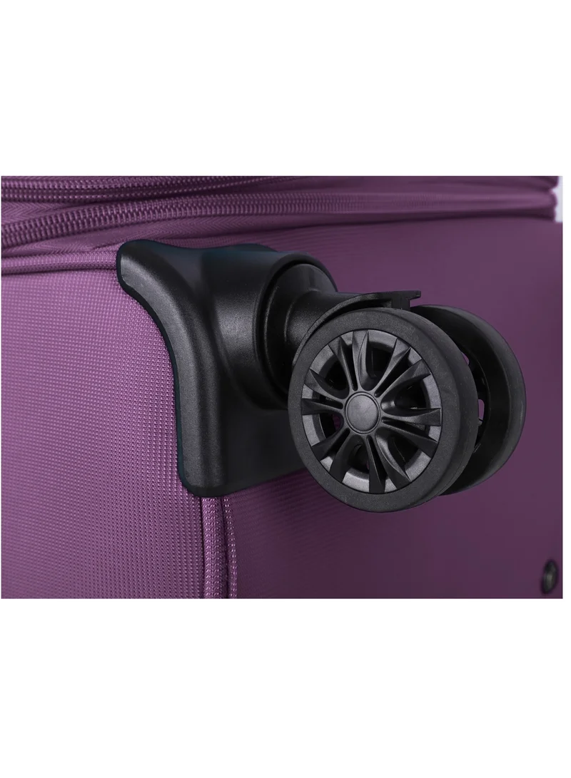 eminent Unisex Soft Travel Bag Large Luggage Trolley Polyester Lightweight Expandable 4 Double Spinner Wheeled Suitcase with 3 Digit TSA lock E788 Purple