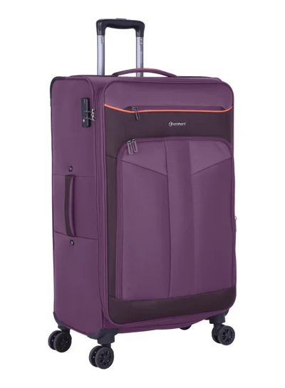 eminent Unisex Soft Travel Bag Large Luggage Trolley Polyester Lightweight Expandable 4 Double Spinner Wheeled Suitcase with 3 Digit TSA lock E788 Purple