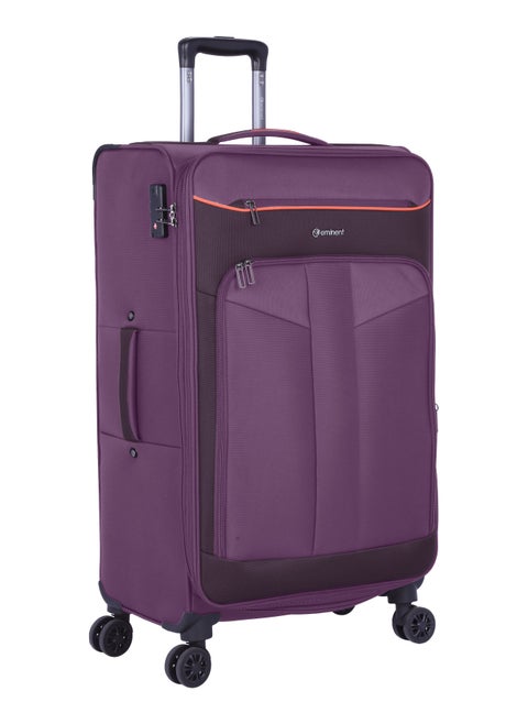 Unisex Soft Travel Bag Large Luggage Trolley Polyester Lightweight Expandable 4 Double Spinner Wheeled Suitcase with 3 Digit TSA lock E788 Purple