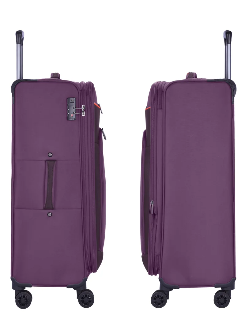 eminent Unisex Soft Travel Bag Large Luggage Trolley Polyester Lightweight Expandable 4 Double Spinner Wheeled Suitcase with 3 Digit TSA lock E788 Purple