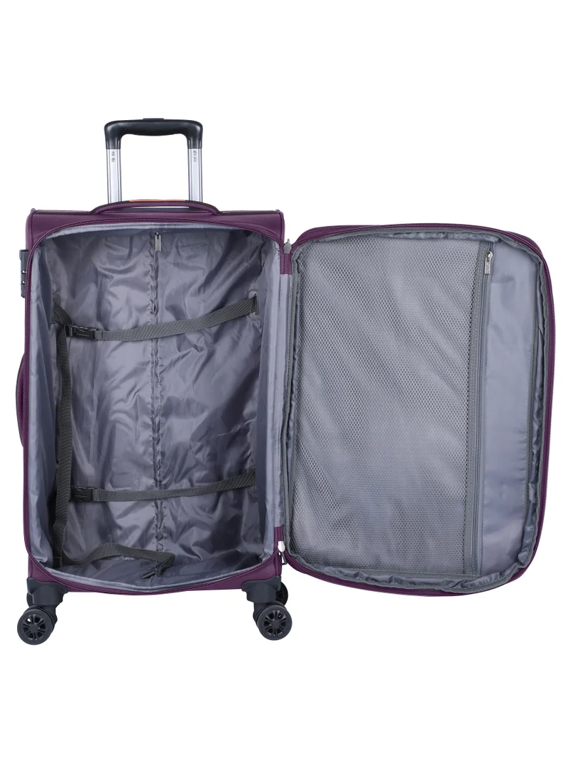 eminent Unisex Soft Travel Bag Large Luggage Trolley Polyester Lightweight Expandable 4 Double Spinner Wheeled Suitcase with 3 Digit TSA lock E788 Purple