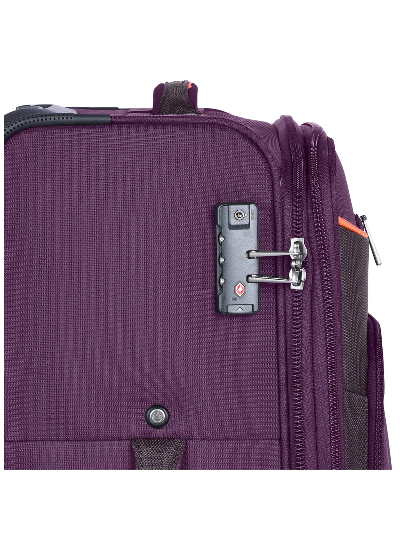 eminent Unisex Soft Travel Bag Large Luggage Trolley Polyester Lightweight Expandable 4 Double Spinner Wheeled Suitcase with 3 Digit TSA lock E788 Purple
