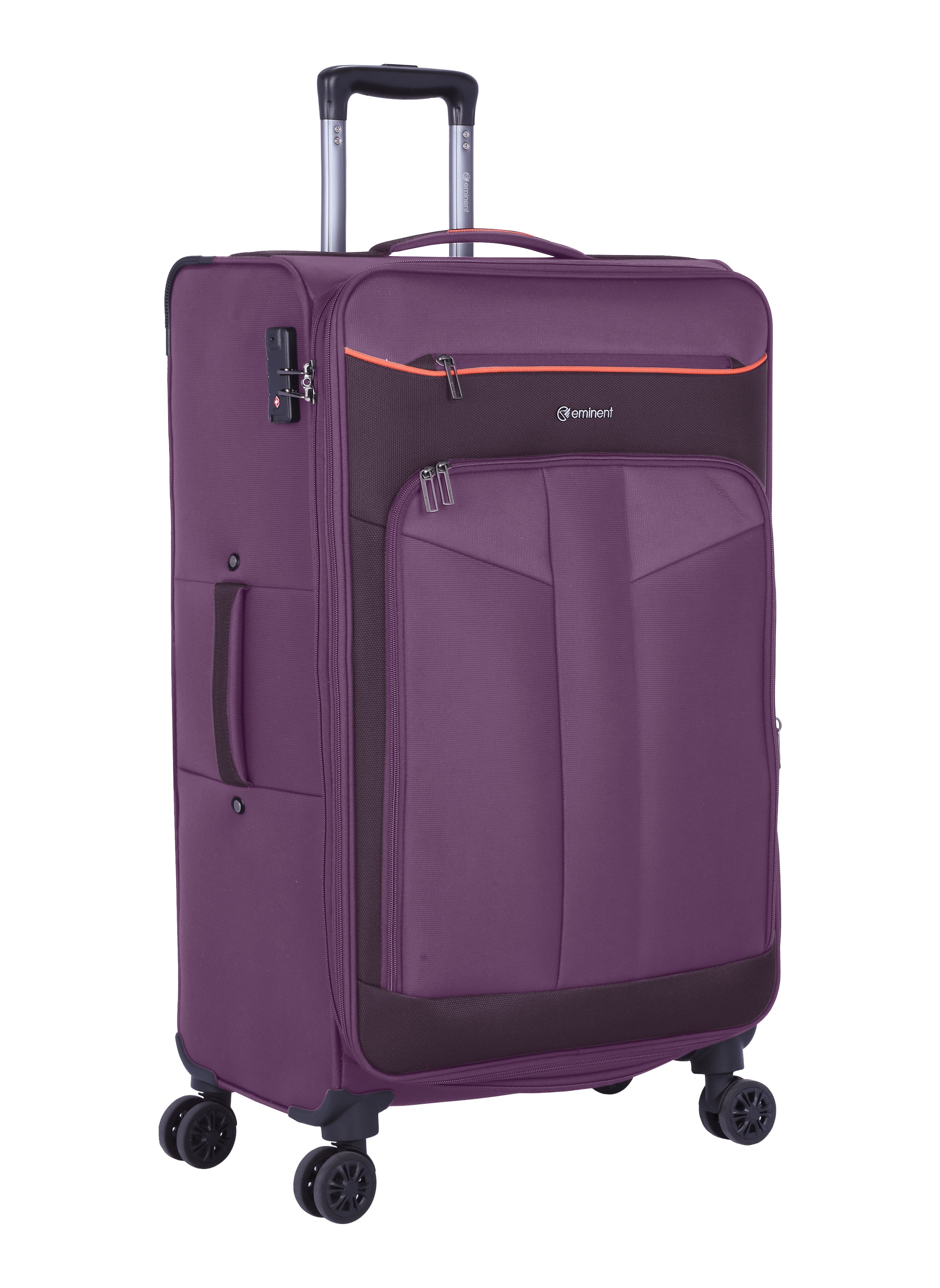 eminent Unisex Soft Travel Bag Large Luggage Trolley Polyester Lightweight Expandable 4 Double Spinner Wheeled Suitcase with 3 Digit TSA lock E788 Purple 