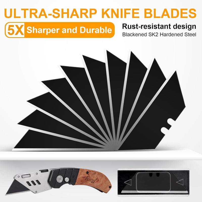 Vickay 60 Pack Utility Knife Blades, SK2 Steel Heavy Duty Box Cutter Replacement Blades with Plastic Case, Standard Size Razor Blades for Most Standard Utility Knives and Box Cutters (Black) - Image 4