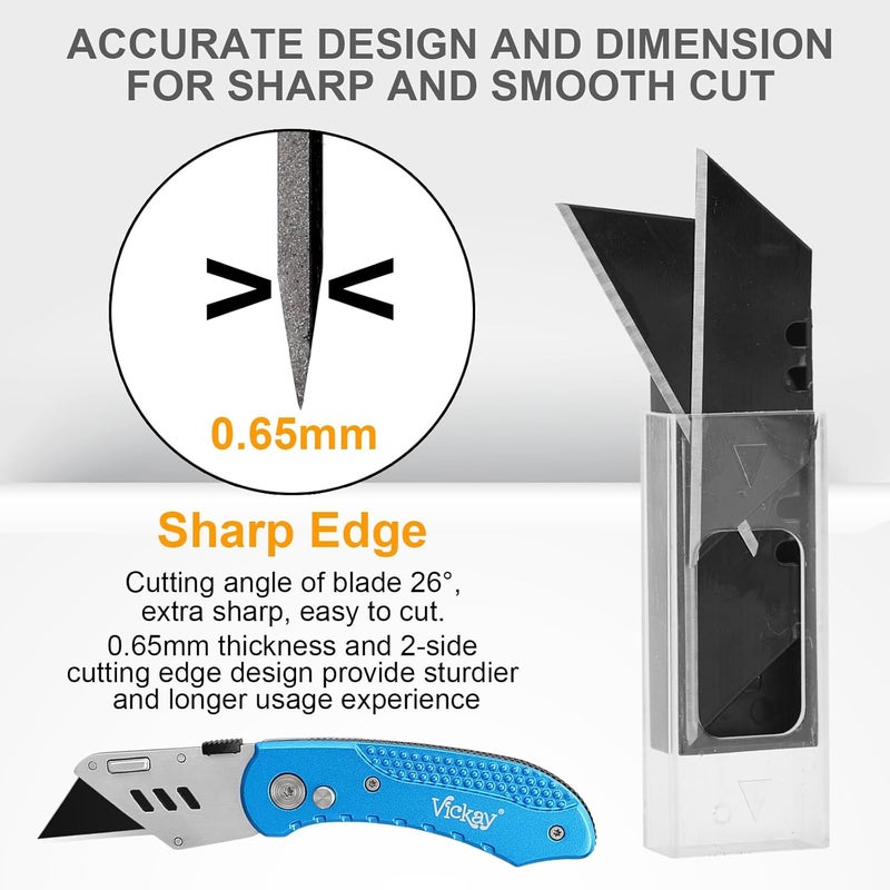 Vickay 60 Pack Utility Knife Blades, SK2 Steel Heavy Duty Box Cutter Replacement Blades with Plastic Case, Standard Size Razor Blades for Most Standard Utility Knives and Box Cutters (Black) - Image 5