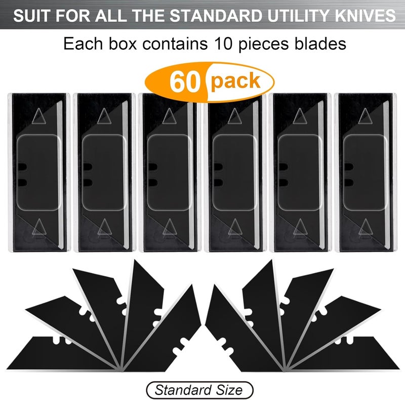 Vickay 60 Pack Utility Knife Blades, SK2 Steel Heavy Duty Box Cutter Replacement Blades with Plastic Case, Standard Size Razor Blades for Most Standard Utility Knives and Box Cutters (Black) - Image 2