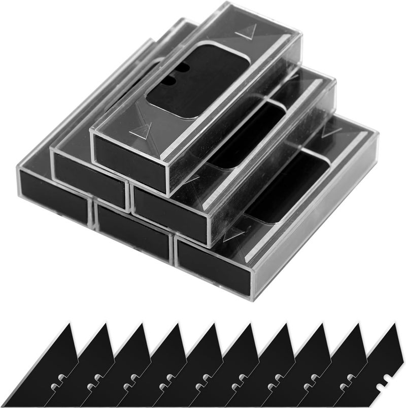 Vickay 60 Pack Utility Knife Blades, SK2 Steel Heavy Duty Box Cutter Replacement Blades with Plastic Case, Standard Size Razor Blades for Most Standard Utility Knives and Box Cutters (Black) - Image 1