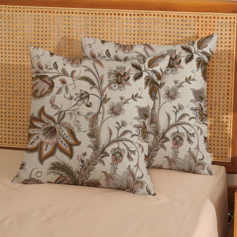 DAFENA Brown Chinoiserie Pillow Covers 18x18 Inch 2 Pcs Spring Fall Floral Decor Throw Pillows Boho Vintage Flower Seasonal Outdoor Indoor Decoration Pillowcase Linen Cushion Cover for Couch Sofa - Image 2