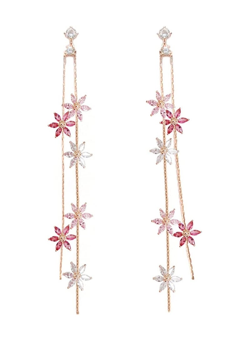 Excefore Flower Drop Earrings 925 Silver needle pin with AAA Grade Cubic Zirconia Droplet Dangle Earrings for Women Girls Elegant Long Threader Earrings - Image 1