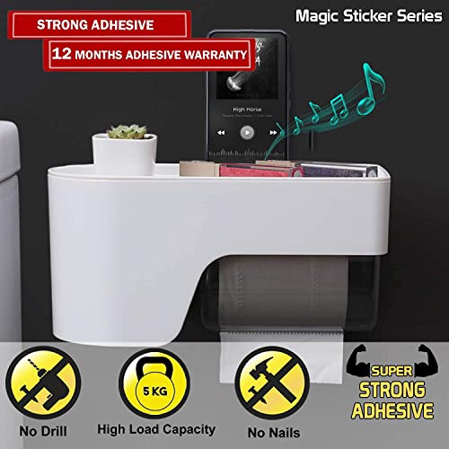 Zeinwap Self Adhesive Magic Sticker Series Wall Mount Tissue Toilet Paper Holder with Storage Mobile Stand (White, Pack of 1) - Image 2
