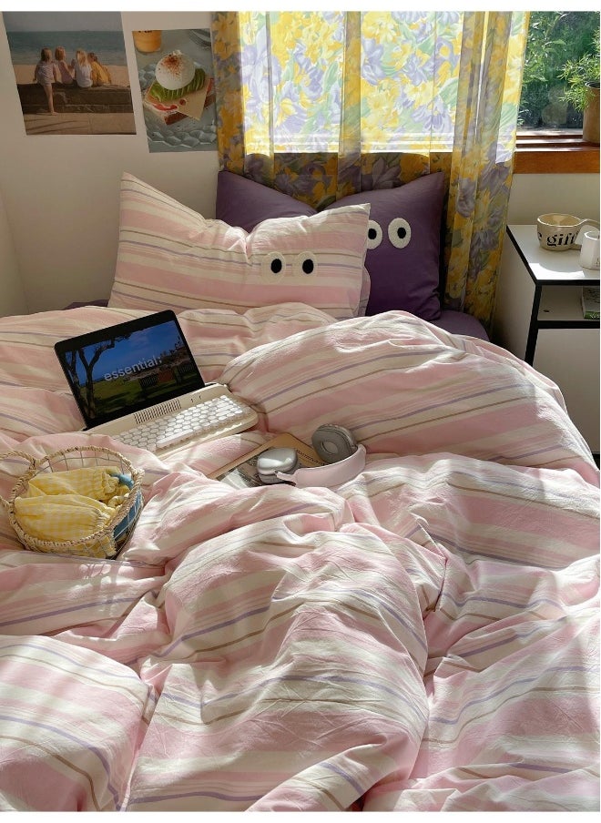 Generic 4 Piece Satisfying Bedding Set Dopamine All Cotton Color Woven Washed Cotton Stripes Pure Cotton Bed Sheet Set  - Image 2