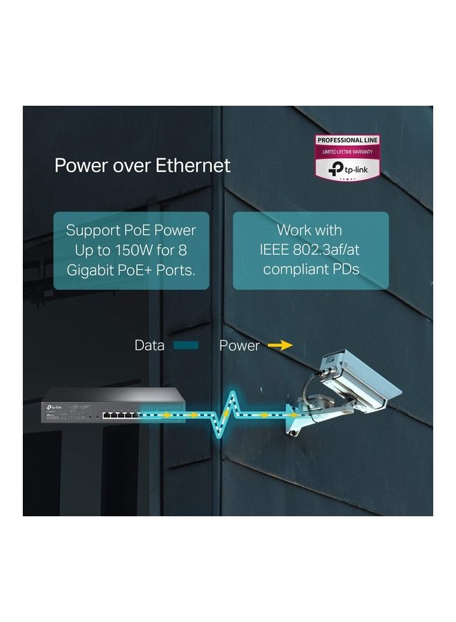 TP-LINK TL-SG2210MP | Jetstream 10 Port Gigabit Smart Managed PoE switch | 8 PoE+ Ports @ 150W, 2 SFP Slots | Omada SDN Integrated | PoE Recovery | IPv6 | Static Routing | Limited Lifetime Protection Black - Image 2
