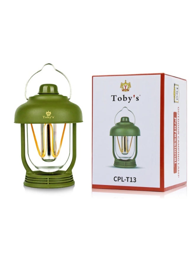 Toby's Toby’s New Launched CPL-T13 LED Camping Light Waterproof Retro Portable Emergency Light Stepless Dimmable Hanging Tent Lamp Rechargeable for Outdoor Hiking ( Green) - CPL T13 - Image 1