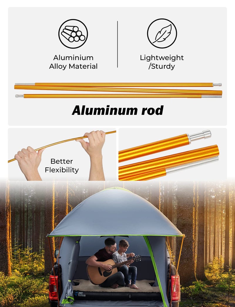 JOYTUTUS Pickup Truck Tent 6.5ft Bed Tent with Removable Awning, Waterproof PU2000mm Double Layer for 2 Person, Portable Truck Bed Tent - Green, Aluminum Pole - Image 5