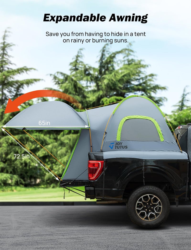 JOYTUTUS Pickup Truck Tent 6.5ft Bed Tent with Removable Awning, Waterproof PU2000mm Double Layer for 2 Person, Portable Truck Bed Tent - Green, Aluminum Pole - Image 3