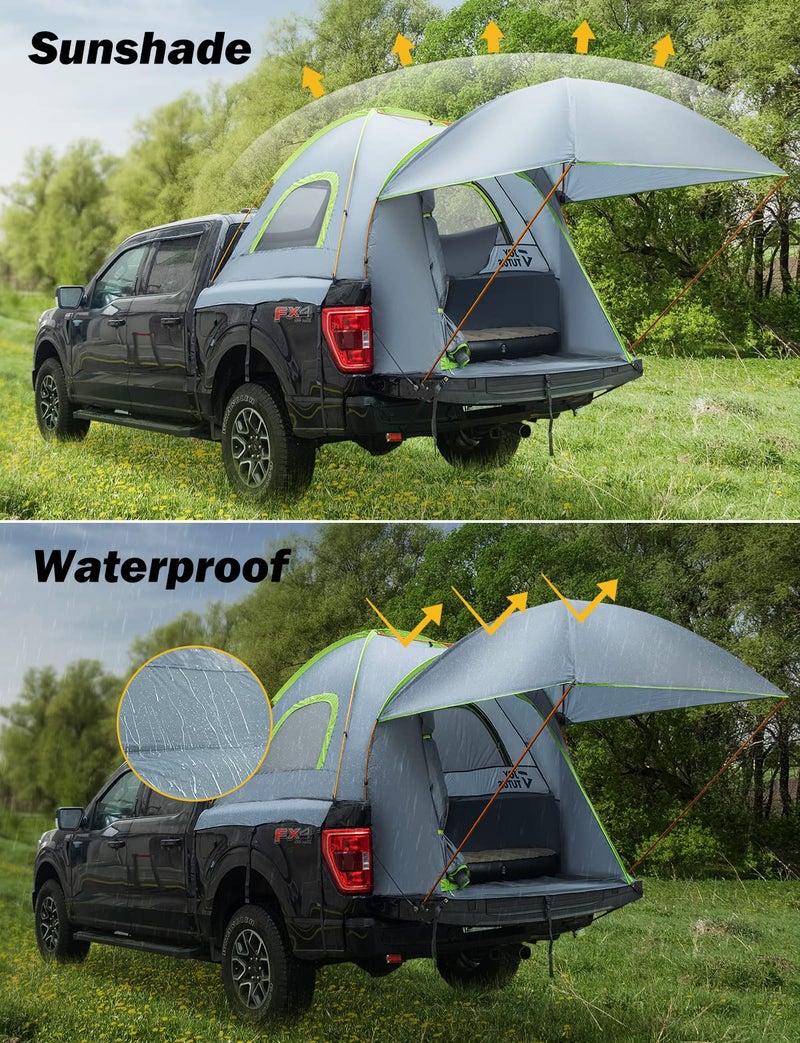 JOYTUTUS Pickup Truck Tent 6.5ft Bed Tent with Removable Awning, Waterproof PU2000mm Double Layer for 2 Person, Portable Truck Bed Tent - Green, Aluminum Pole - Image 2