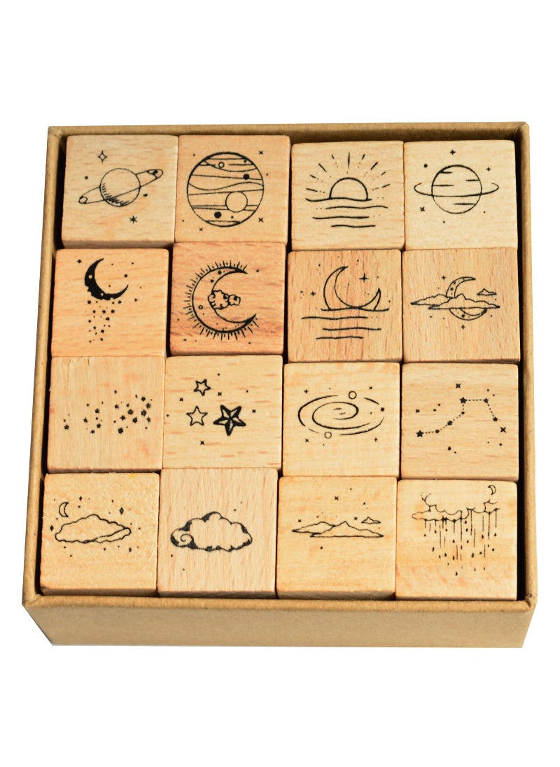 Mantouxixi Mantouxixi Rubber Stamps Moon Star Space Planet Set  16 Pcs Sellos de Madera Wood Rubber Stamps for Decorative Arts Crafts and Card Making Universe  Galaxy 