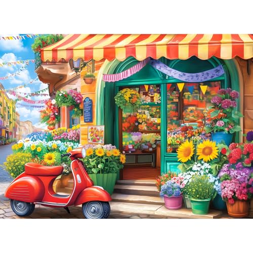 DAGIRT 500 Piece Puzzles for Adult Flower Shop Jigsaw Puzzles 500 Pieces for Adults Senior Motorcycle Adult Puzzle Challenging Family Fun Puzzle Activity Game Gift for Friend 205 X 15 in - Image 1