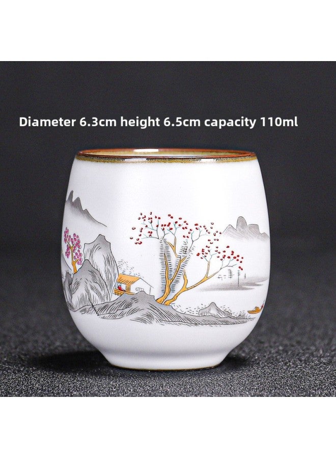 Ru Kiln Teacup Master Cup Individual Single Cup Open Piece Ice Flower Glaze Ceramic Tea Tasting Cup Kung Fu Tea Set Tea Bowl Gift Box-Color:Ru Kiln Moon White Round Melting Cup-mountain Water Collect And Purchase To Get A Tea Towel-Capacity:Other  - Image 1