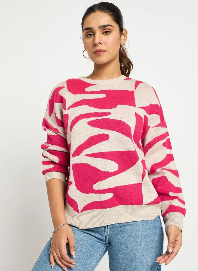 Femmella Women Abstract Print Knit Sweater