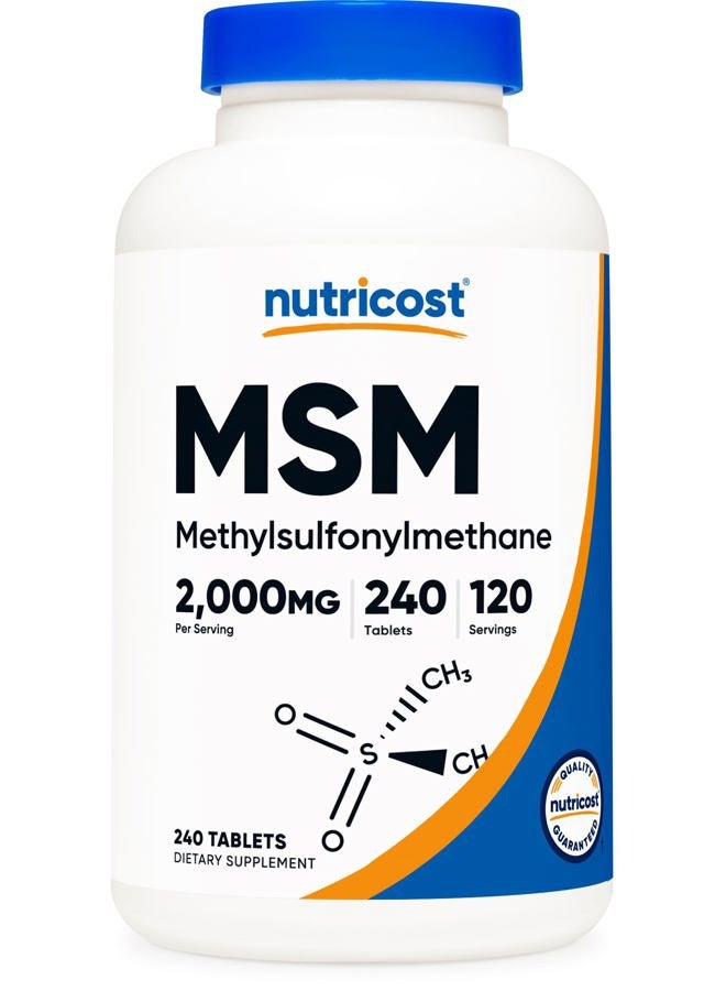 Nutricost أقراص MSM (ميثيل سلفونيل ميثان) 2000 ملغ لكل حصة، 120 حصة، 240 قرص - خالي من الكائنات المعدلة وراثيًا وخالي من الغلوتين - Image 1