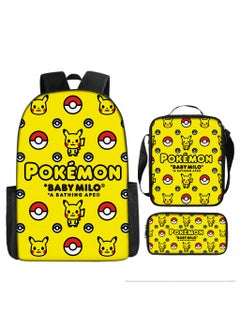 Pikachu New Cartoon Anime Student Backpack Three-Piece Set 29*42*16cm 