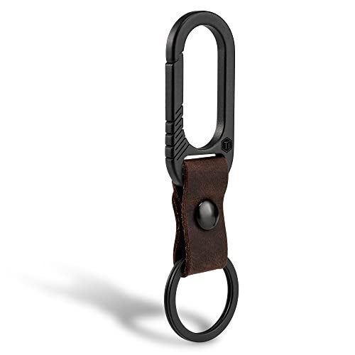 KeyUnity KM02BK Titanium Belt Clip Carabiner Leather Keychain Holder with Removable Stainless Steel Key Ring (Black) - Image 1