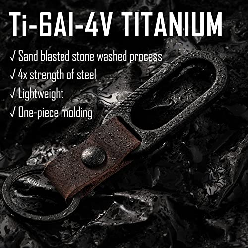 KeyUnity KM02BK Titanium Belt Clip Carabiner Leather Keychain Holder with Removable Stainless Steel Key Ring (Black) - Image 3