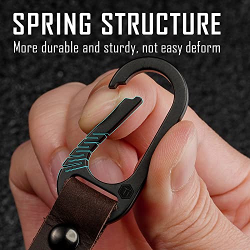 KeyUnity KM02BK Titanium Belt Clip Carabiner Leather Keychain Holder with Removable Stainless Steel Key Ring (Black) - Image 2