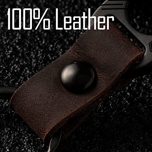 KeyUnity KM02BK Titanium Belt Clip Carabiner Leather Keychain Holder with Removable Stainless Steel Key Ring (Black) - Image 4