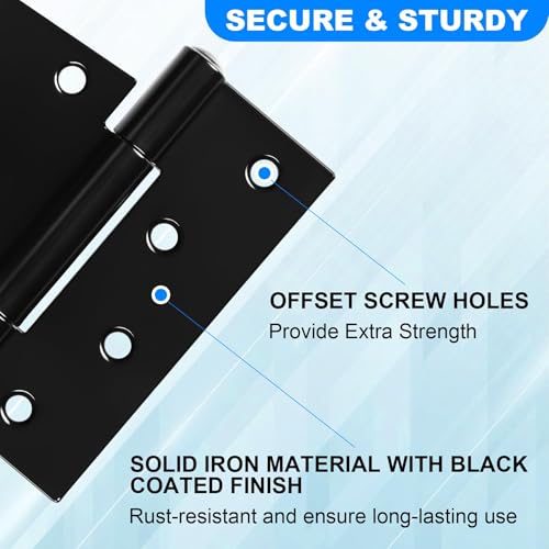 Inchoco Heavy Duty Gate Hinges 3.5 inch 4 Pack Extra Thick Industrial T Hinges Barn Door Hinges Shed Door Hinges for Large Wooden Gates Wood Fence Outdoor - Black Iron Finish (Screws Included) - Image 3