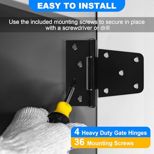 Inchoco Heavy Duty Gate Hinges 3.5 inch 4 Pack Extra Thick Industrial T Hinges Barn Door Hinges Shed Door Hinges for Large Wooden Gates Wood Fence Outdoor - Black Iron Finish (Screws Included) - Image 5