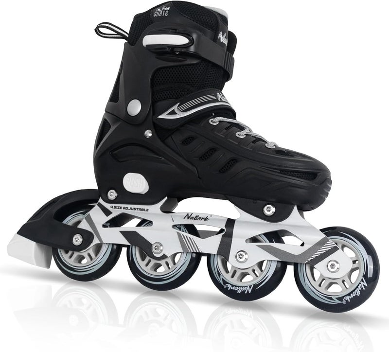 Nattork Adjustable Inline Skates for Boys and Girls - 4 Sizes, Black - Image 1