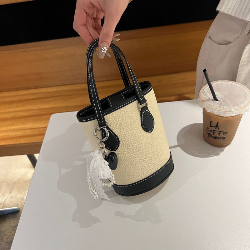 2025 Niche Mobile Phone Bag Women'S Top Layer Cowhide Shoulder Crossbody Bag Large Capacity Colorblock Bucket Bag All-Match Commuter - Image 5