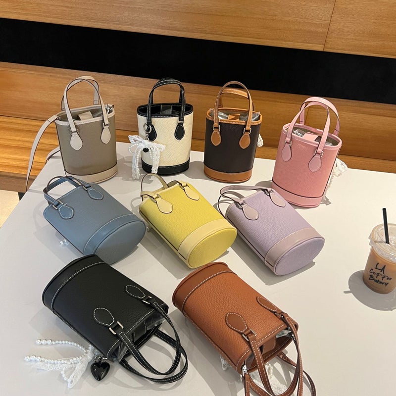 2025 Niche Mobile Phone Bag Women'S Top Layer Cowhide Shoulder Crossbody Bag Large Capacity Colorblock Bucket Bag All-Match Commuter - Image 2